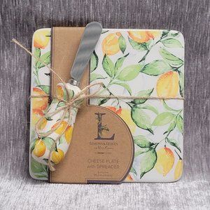 🆕️ Lemon & Leaves Ceramic Farmhouse Cheese Plate & Spreader